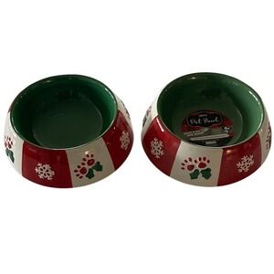 Woof Holiday Set of 2 Pet Dog Bowls NEW